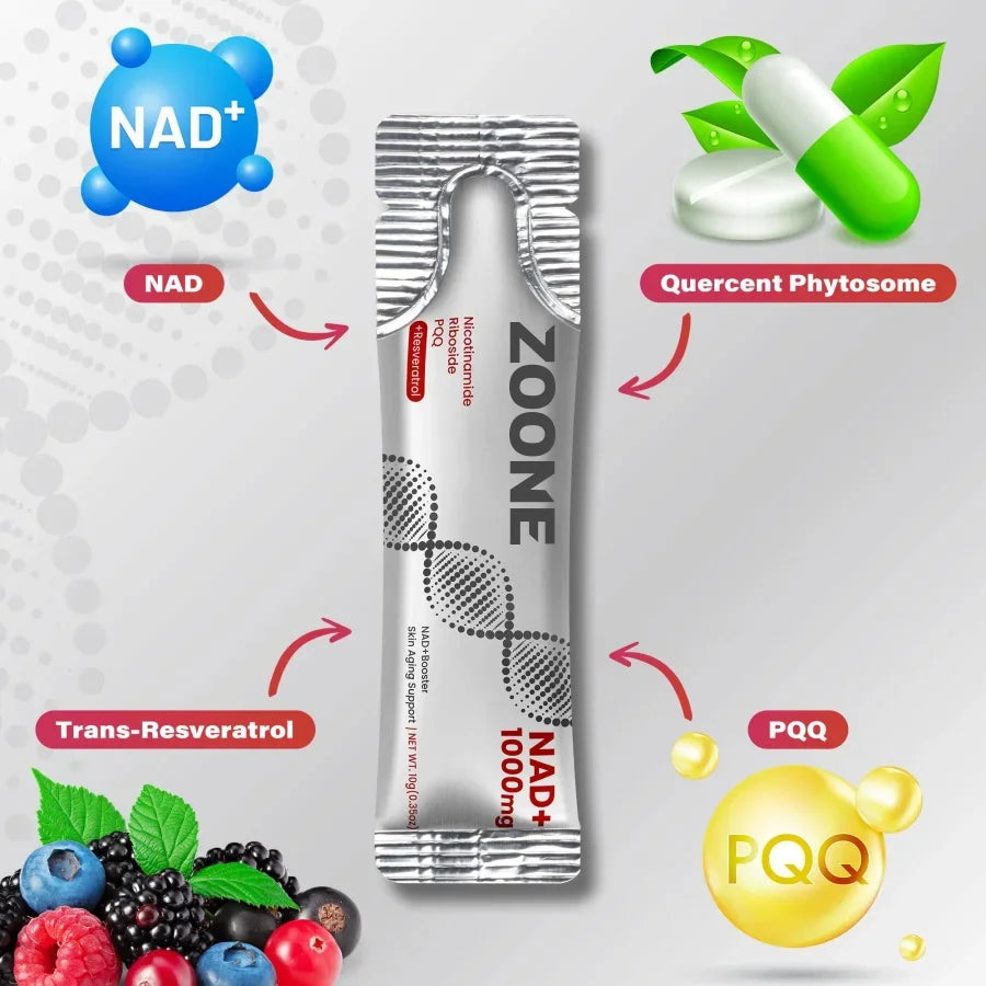 NR1000 - NAD+ Berry Flavor Drink Mix for Skin Aging Support, Energy, and Focus - 30 Pack