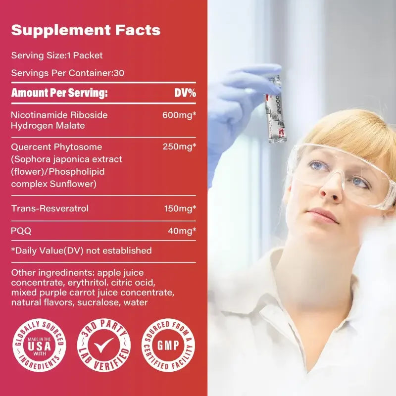 NR1000 - NAD+ Berry Flavor Drink Mix for Skin Aging Support, Energy, and Focus - 30 Pack