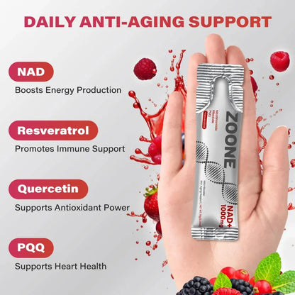 NR1000 - NAD+ Berry Flavor Drink Mix for Skin Aging Support, Energy, and Focus - 30 Pack